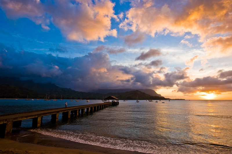 Hanalei Pier Kauai at sunset